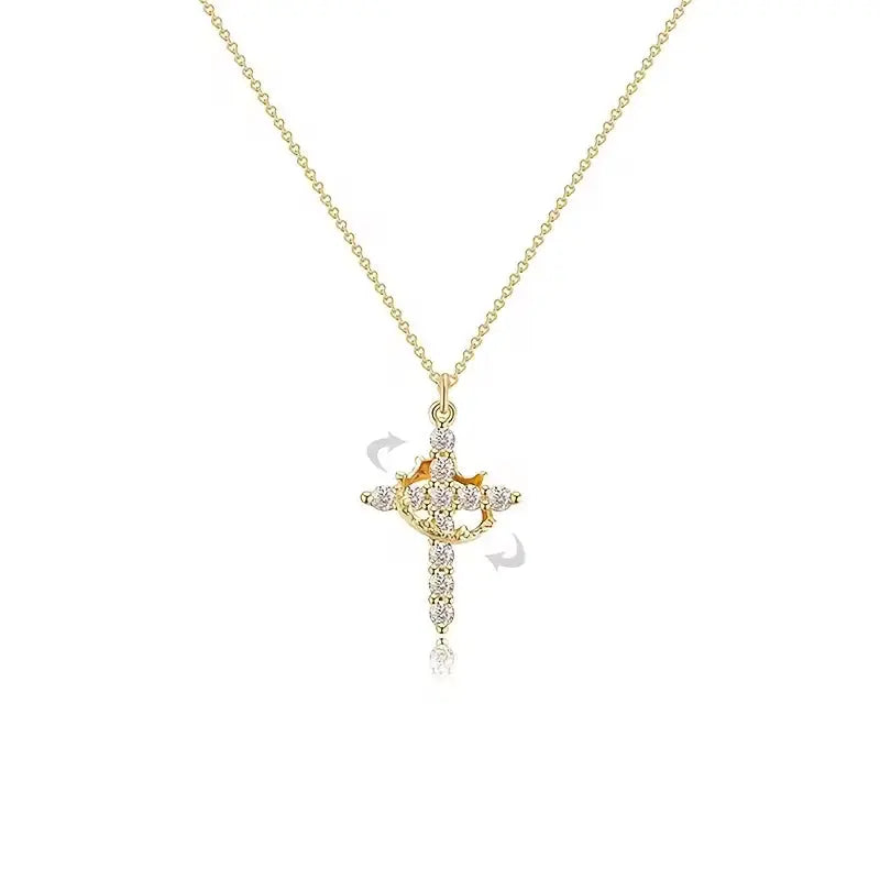 Regal Spin Cross Crown Necklace - Rotating Stainless Steel Pendant My Store