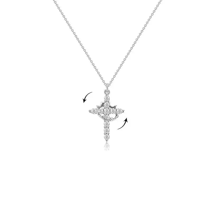 Regal Spin Cross Crown Necklace - Rotating Stainless Steel Pendant My Store