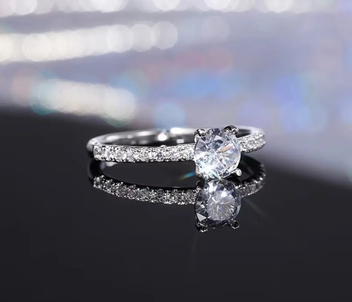 Brilliant-Cut Silver Engagement Ring, Polished Band My Store