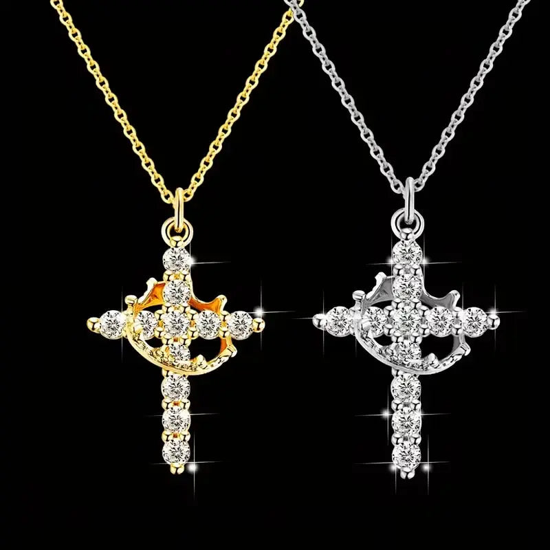 Regal Spin Cross Crown Necklace - Rotating Stainless Steel Pendant My Store